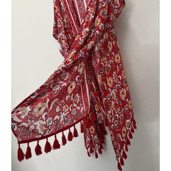 Women’s print fringed Duster Cardigan long sleeve open Front size XS Oversized - Picture 4 of 9